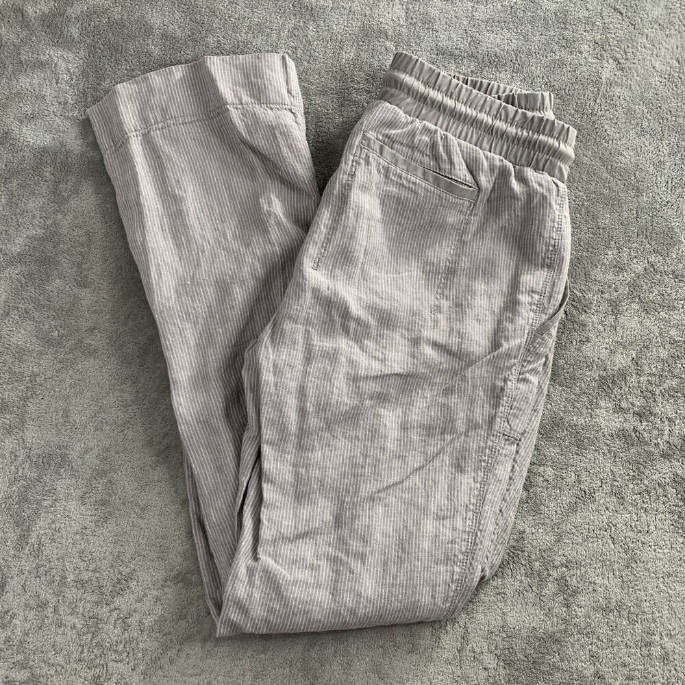Athleta Pants Womens Size 4 Striped Bali Linen Trouser Gray Drawstring Casual